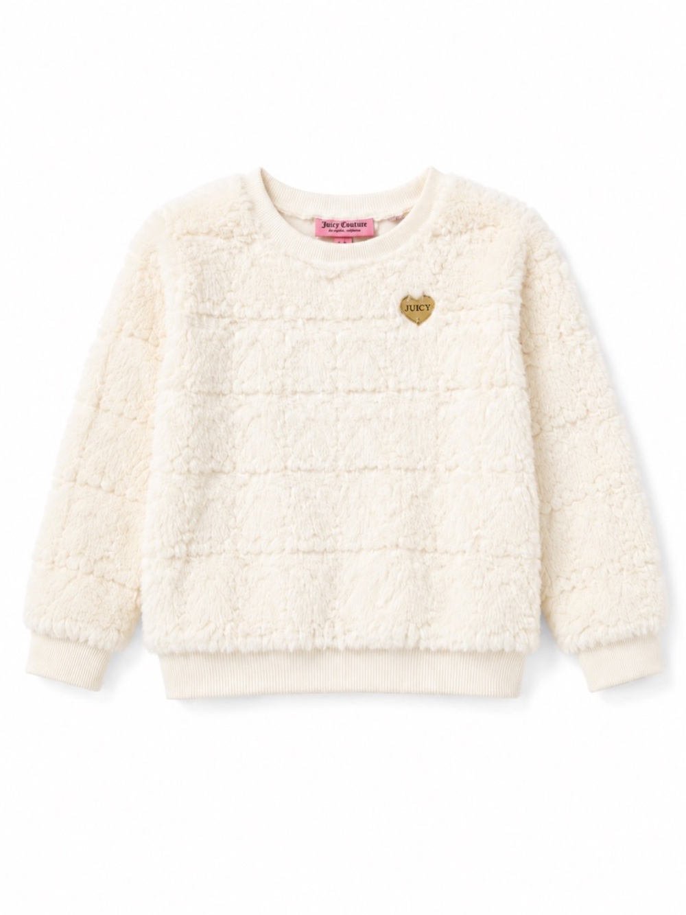 New - Juicy Couture Cream Plush Faux Fur Heart Logo Sweatshirt | Size 2T